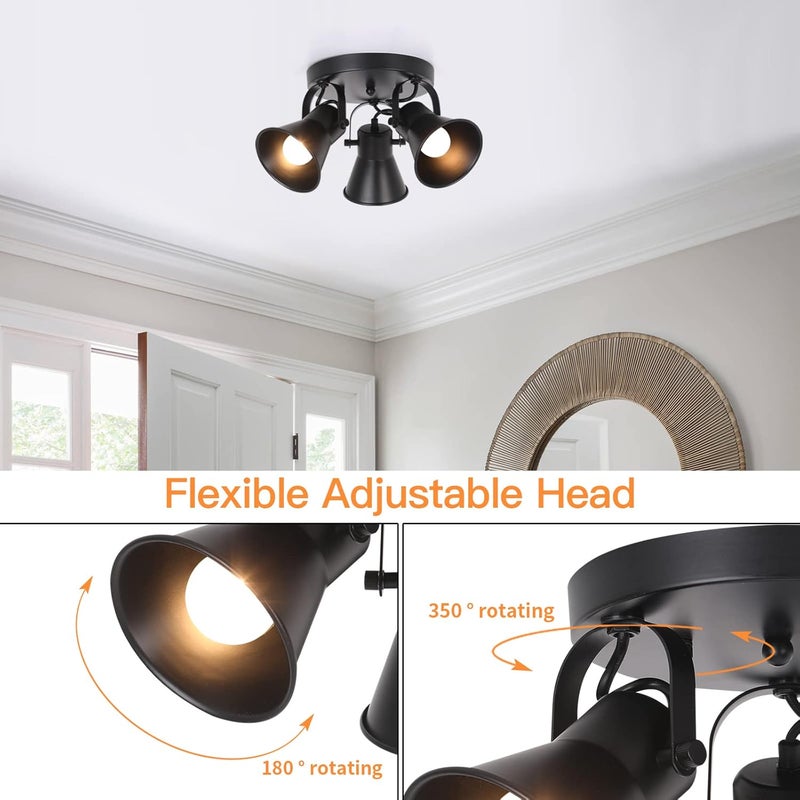 SEEBLEN 3-Light Industrial Track Lighting, Adjustable Round Kitchen Ceiling Light, Morden Black Flush Mount Directional Light for Kitchen, Hallway, Dining Room, Bathroom, Coffee Bar. - Image 2